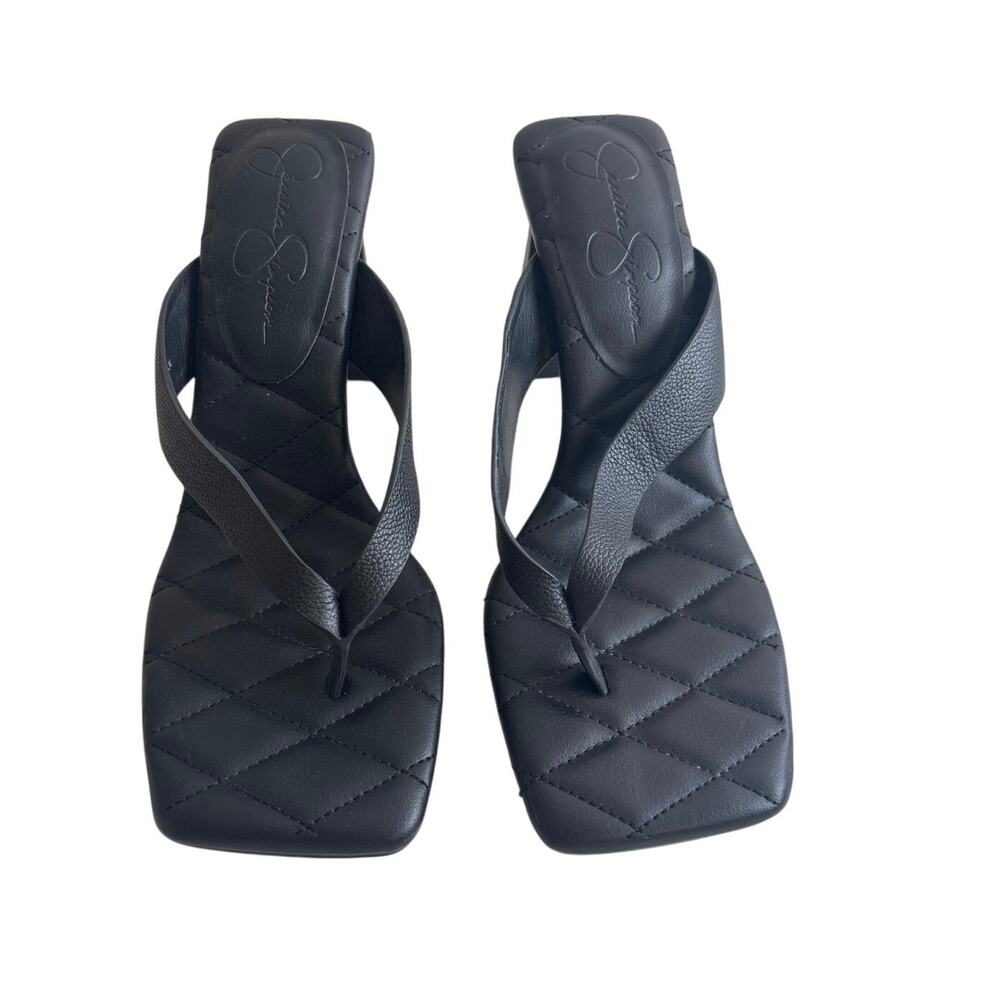 Jessica Simpson Black Square Toe Heels Quilted Thong Sandals Size 9.5